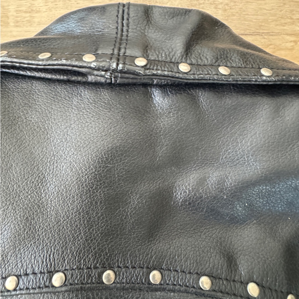 Papa’s Leather Barn Studded Black Leather Biker Jacket sz L - Picture 9 of 9
